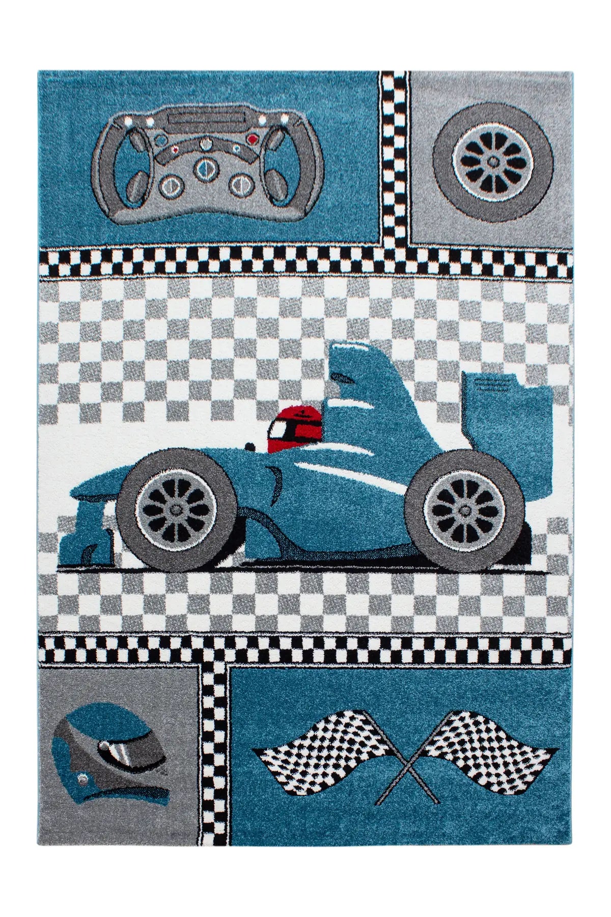 Kindervloerkleed - Kids Raceauto Blauw