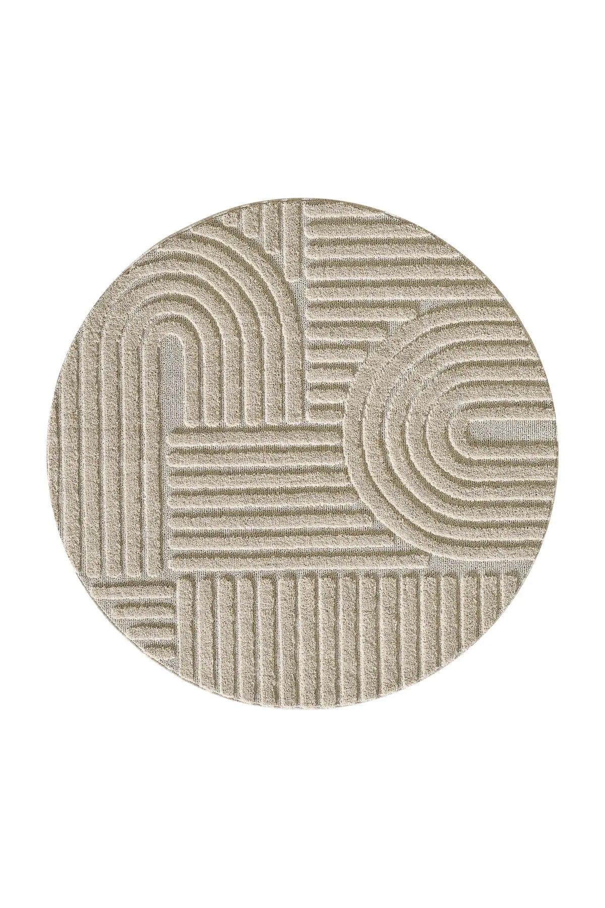 Rond Japandi Vloerkleed - Art Geometrisch Beige