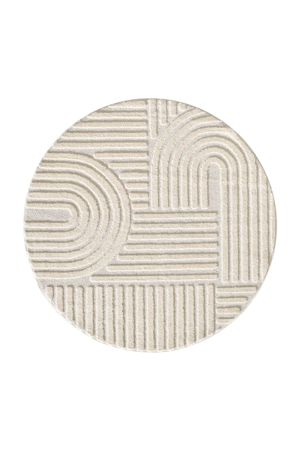 Rond Japandi Vloerkleed - Art Geometrisch Crème