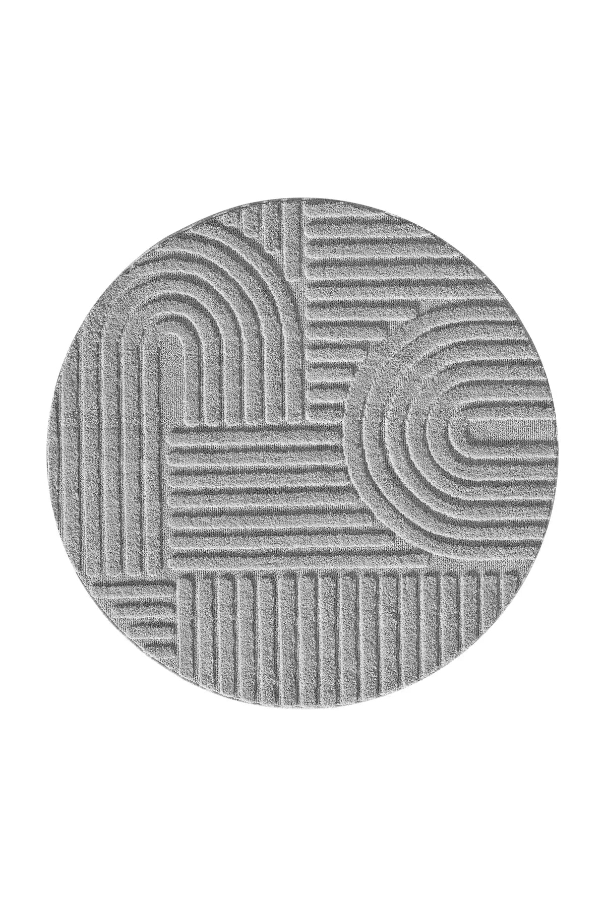 Rond Japandi Vloerkleed - Art Geometrisch Zilver
