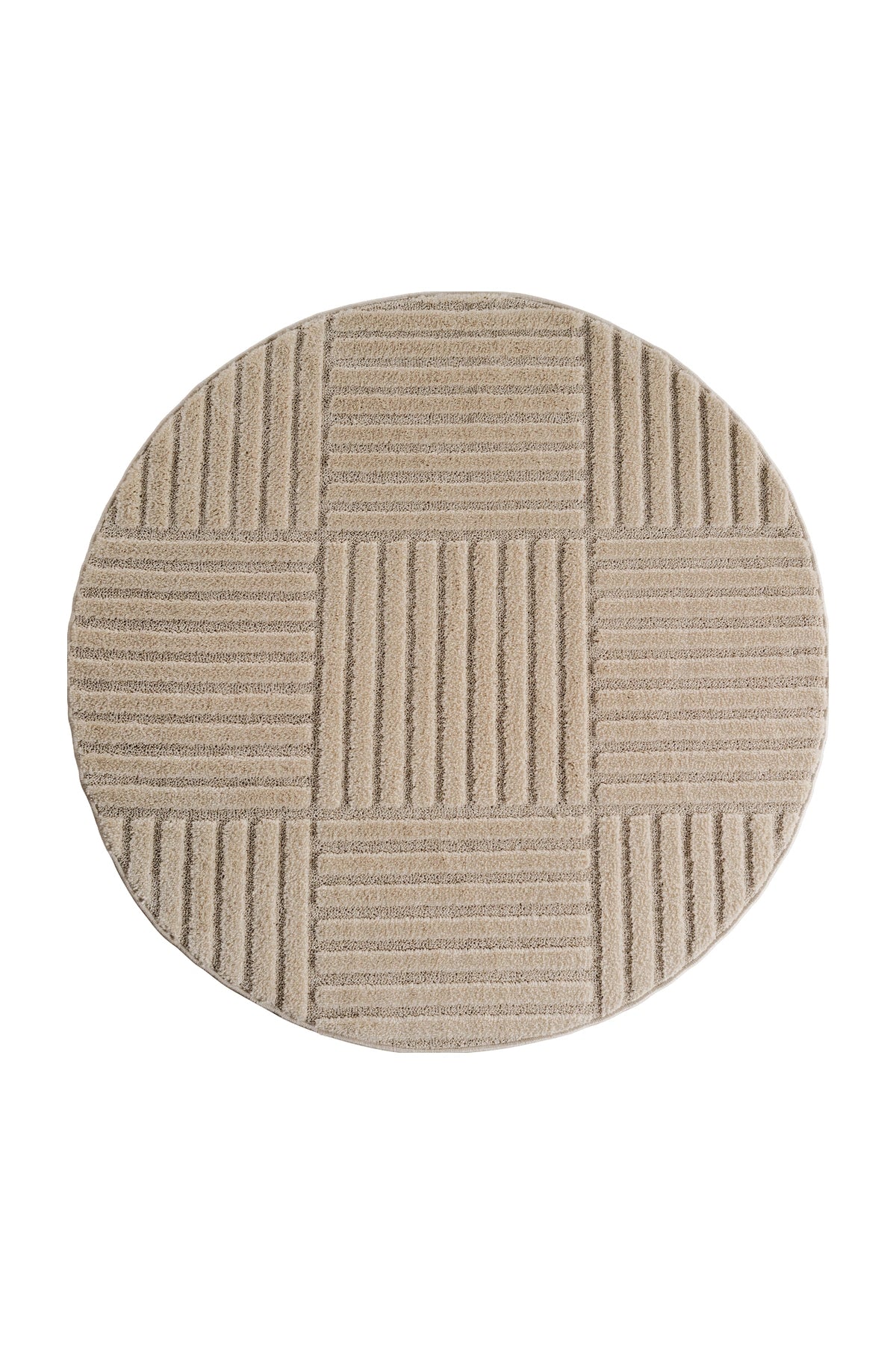 Rond Japandi Vloerkleed - Art Blokken Beige