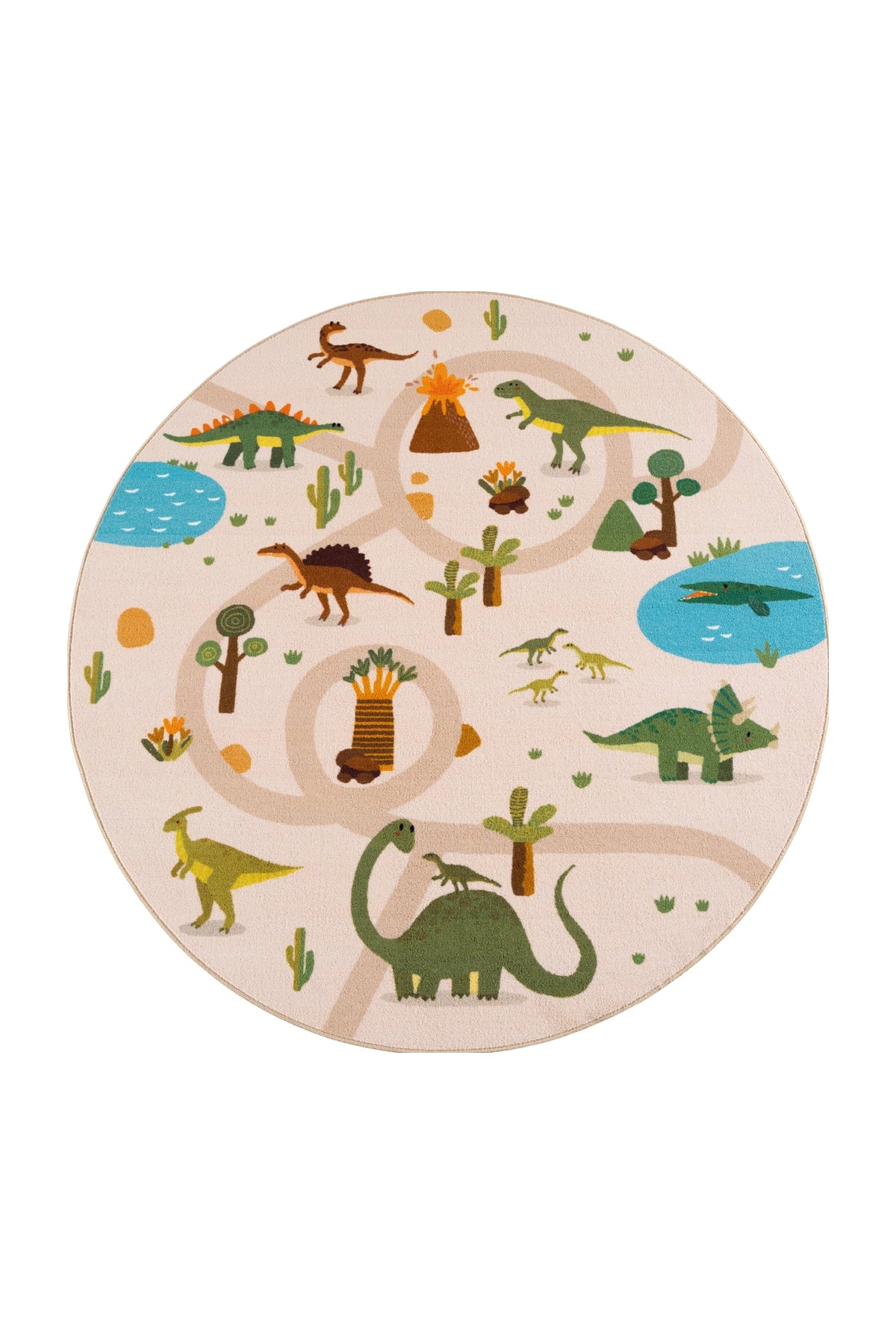 COCO1131BEIGE-R 01 Rund-Front — Rond Speelkleed - Coco Dinosaurus Beige