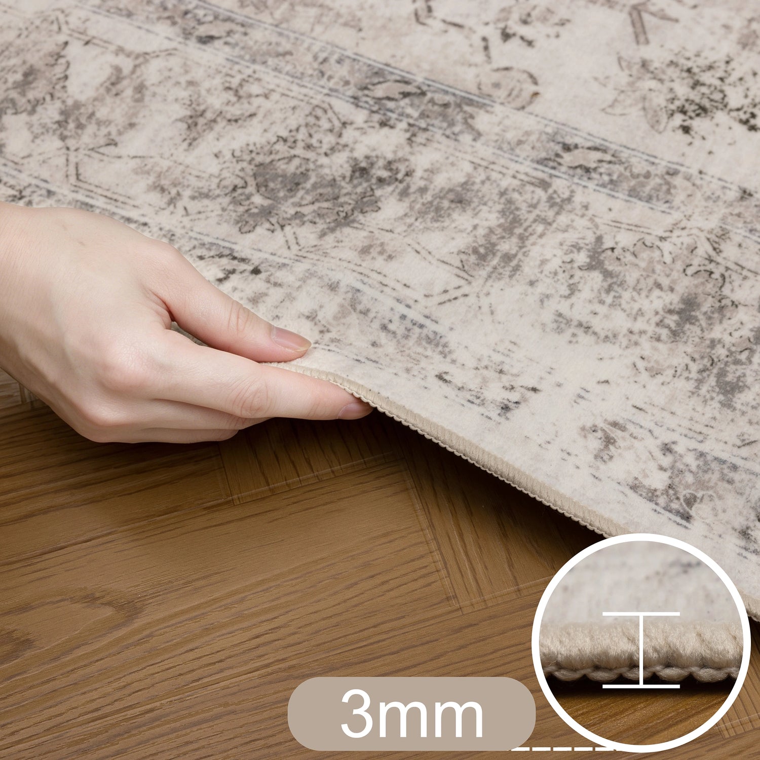 INKA1141BEIGE 07 Hoch — Wasbaar Vloerkleed - Inka Medaillon Beige