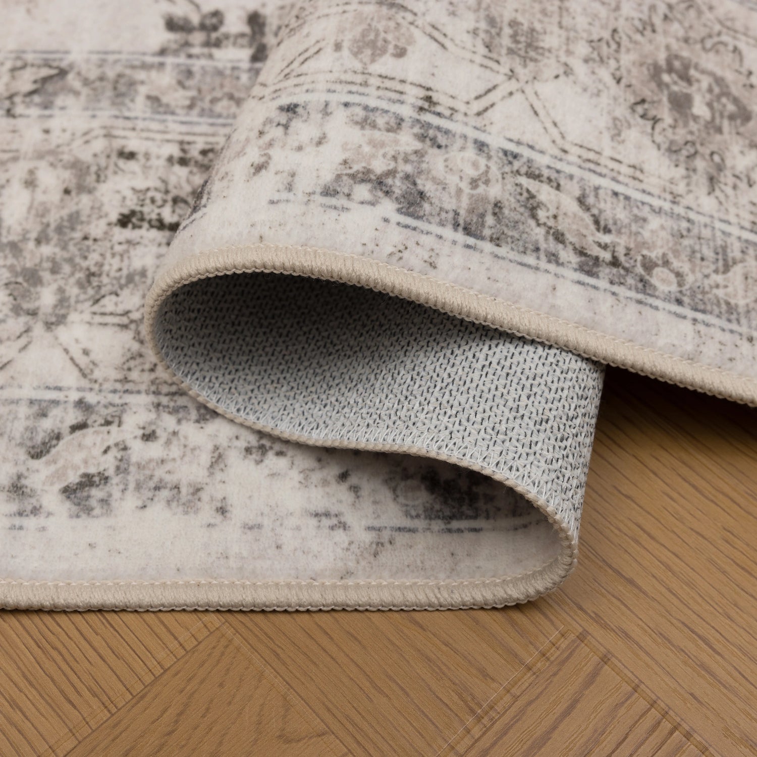 INKA1141BEIGE-R 06 Falten — Rond Wasbaar Vloerkleed - Inka Medaillon Beige