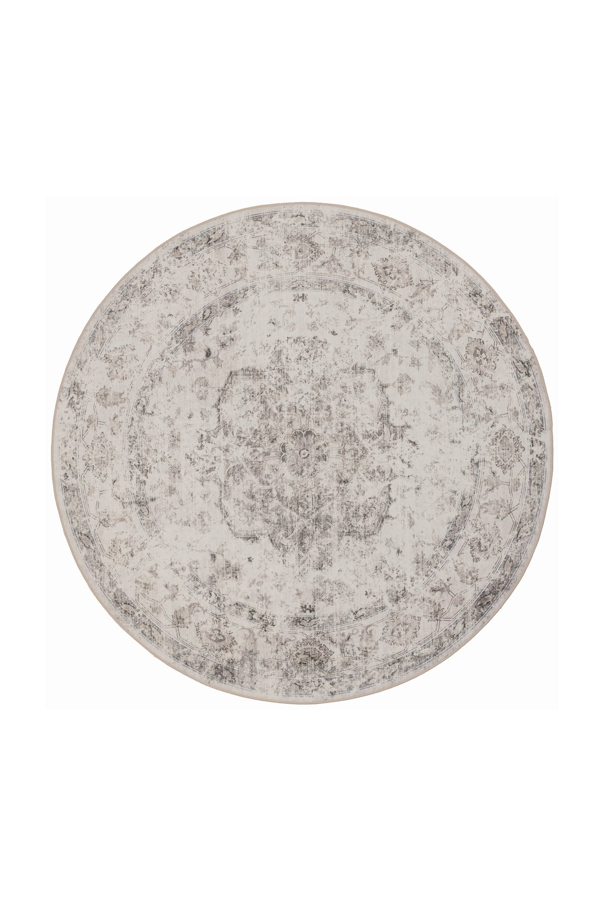 INKA1141BEIGE-R 01 Front-Rund — Rond Wasbaar Vloerkleed - Inka Medaillon Beige
