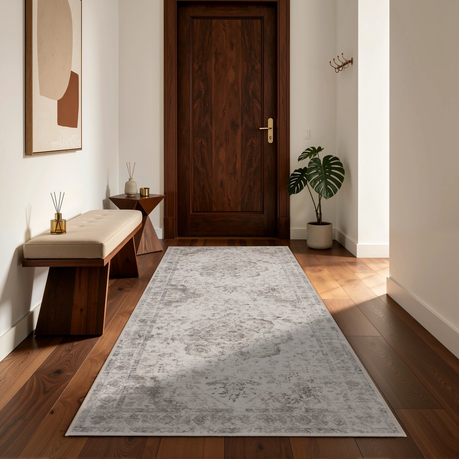 INKA1141BEIGE 03 Main-G.Läufer — Wasbaar Vloerkleed - Inka Medaillon Beige