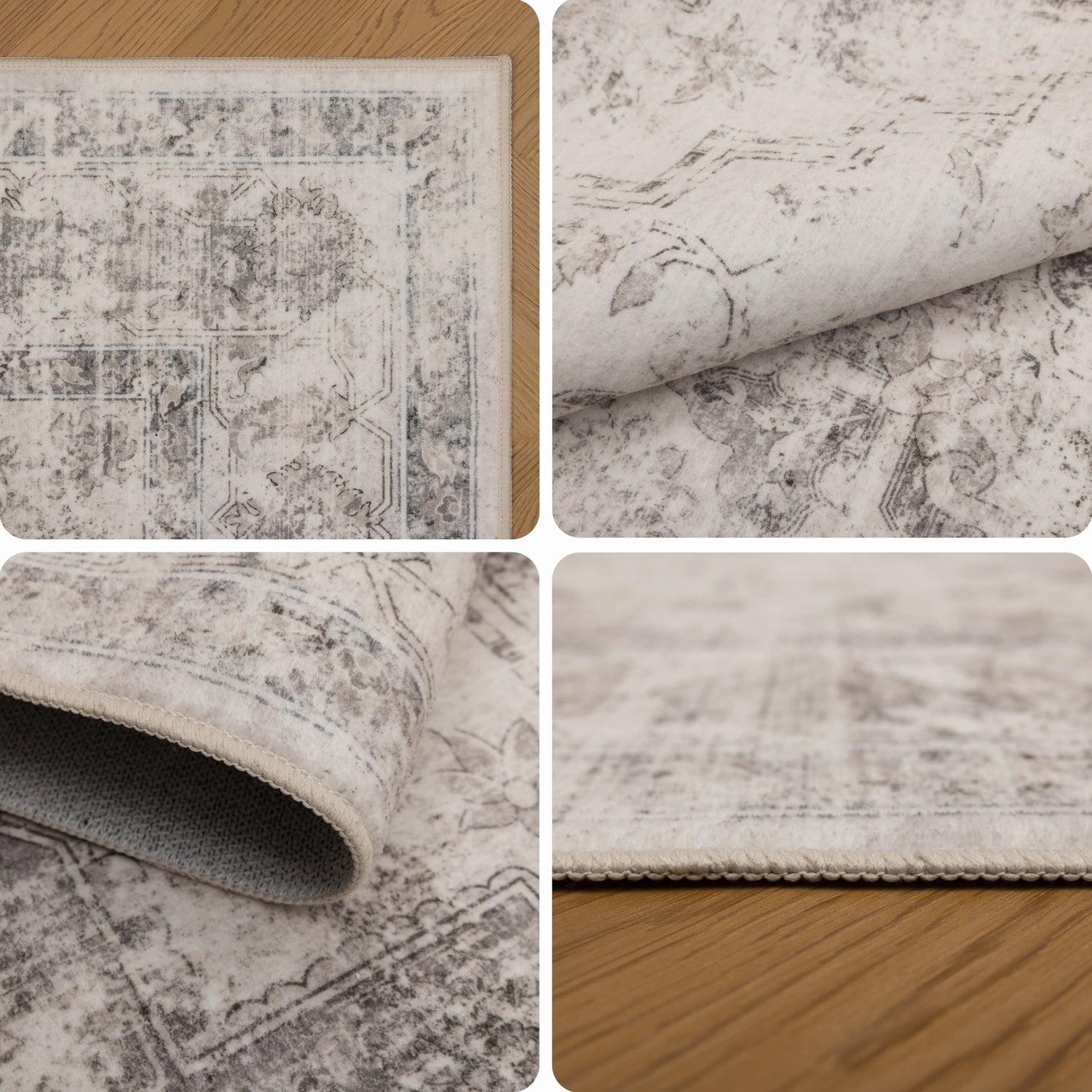 INKA1141BEIGE-R 03 Details — Rond Wasbaar Vloerkleed - Inka Medaillon Beige