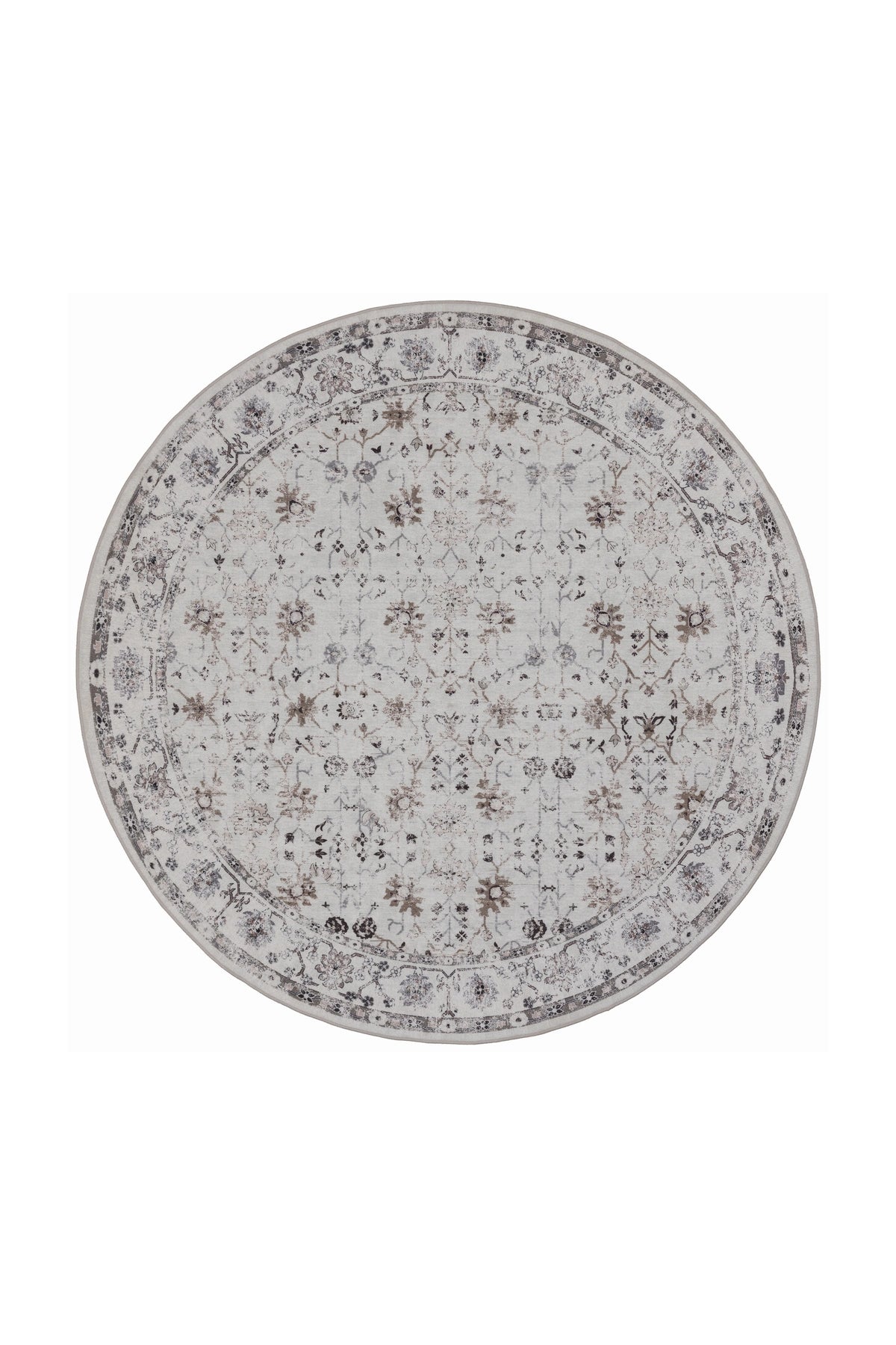 INKA1142CREAM-R 01 Front-Rund — Rond Wasbaar Vloerkleed - Inka Floraal Crème