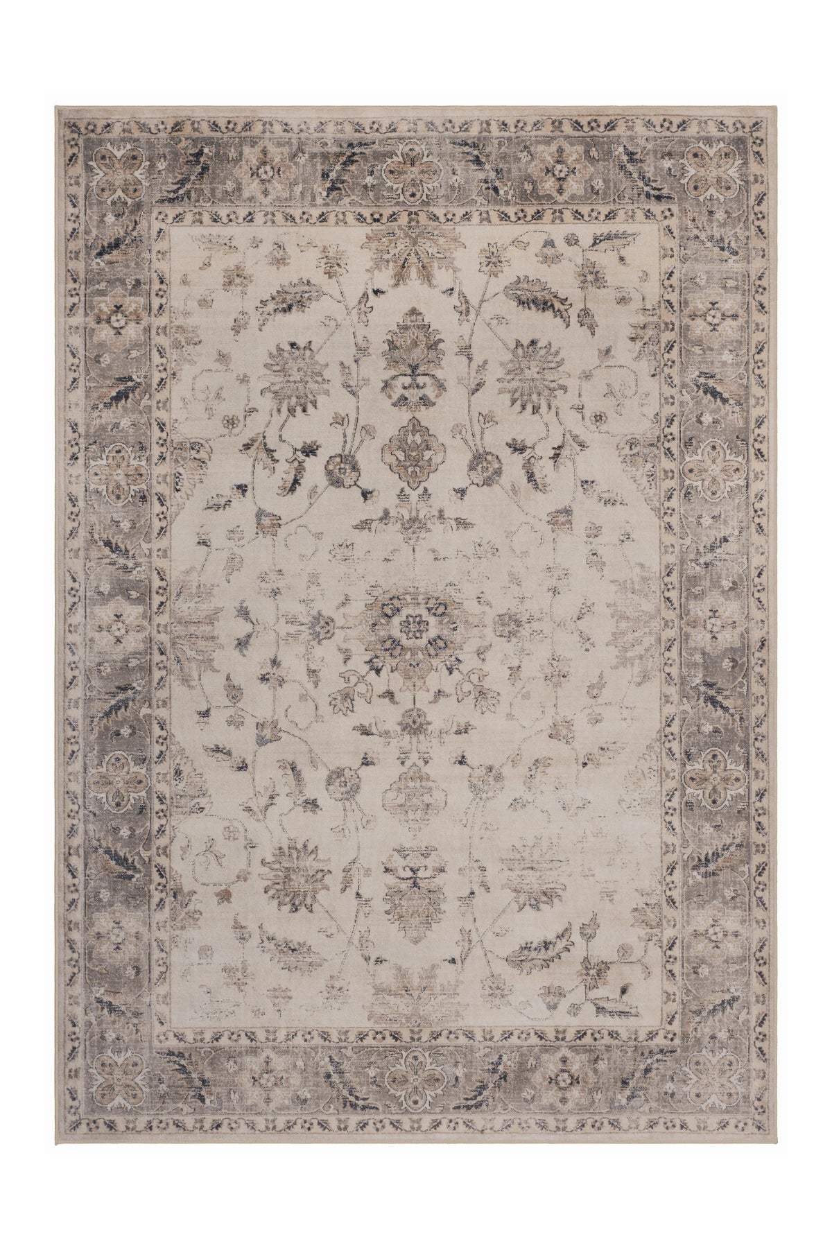 INKA1143BEIGE 01 Front — Wasbaar Vloerkleed - Inka Bloemen Beige
