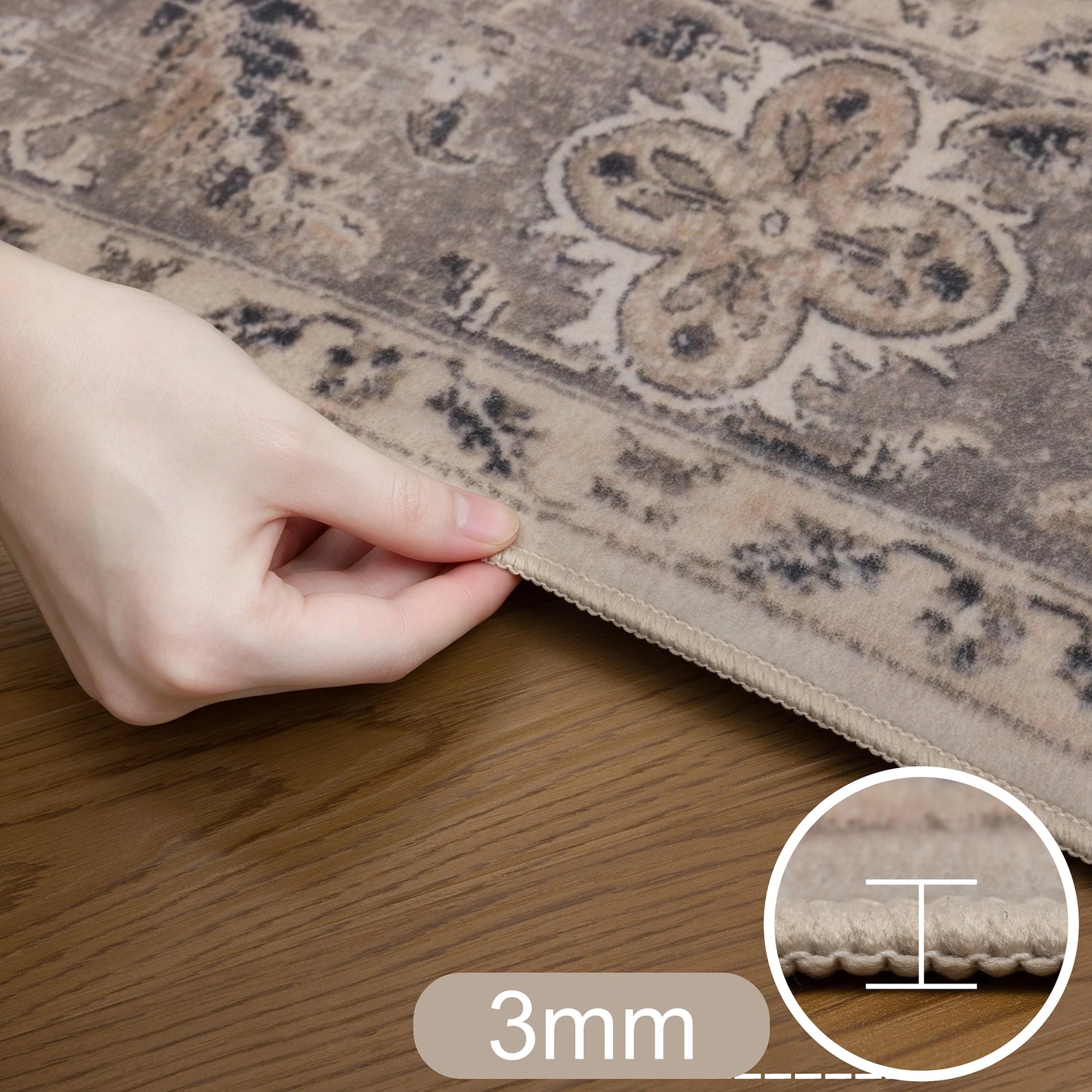 INKA1143BEIGE 07 Hoch — Wasbaar Vloerkleed - Inka Bloemen Beige
