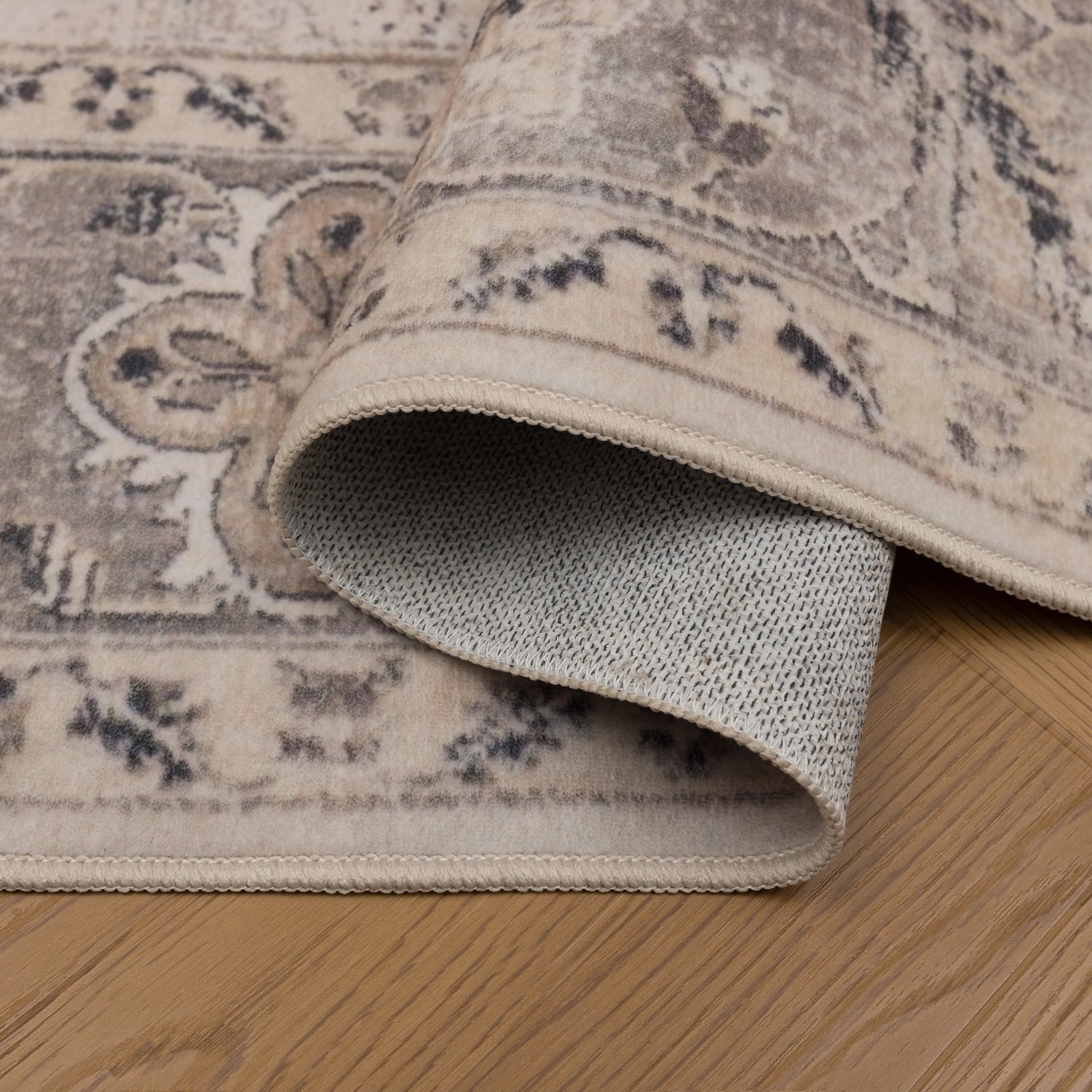 INKA1143BEIGE-R 06 Falten — Rond Wasbaar Vloerkleed - Inka Bloemen Beige