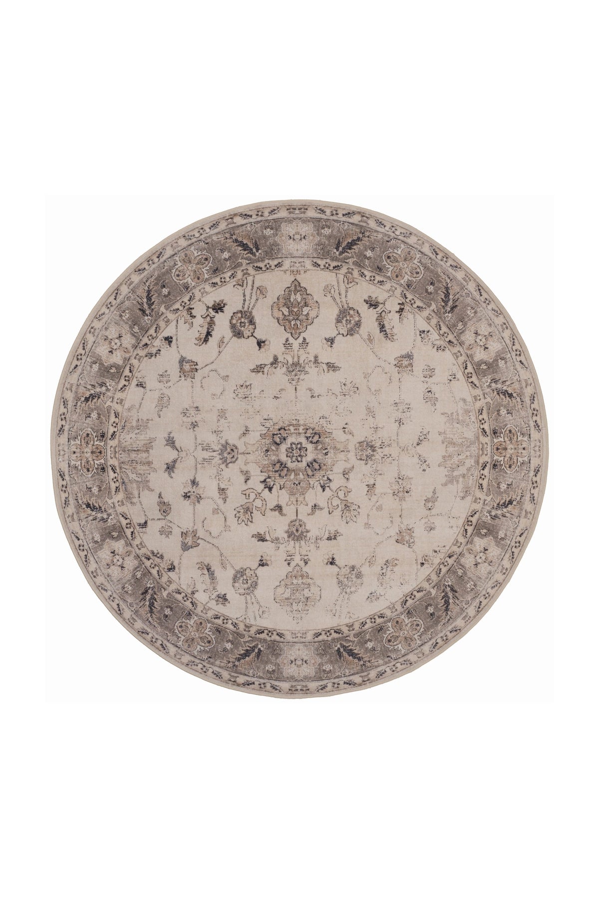 Rond Vintage Vloerkleed - Inka Bloemen Beige