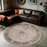INKA1143BEIGE-R 02 Main-Rund — Rond Wasbaar Vloerkleed - Inka Bloemen Beige