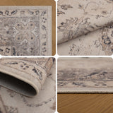 INKA1143BEIGE-R 03 Details — Rond Wasbaar Vloerkleed - Inka Bloemen Beige
