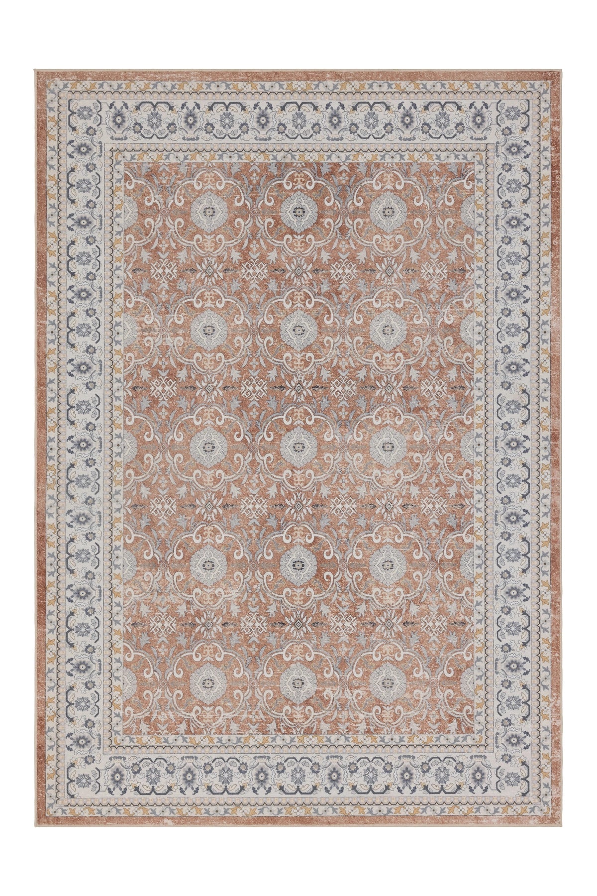 INKA1145TERRA 01 Front — Wasbaar Vloerkleed - Inka Ornamenteel Terracotta