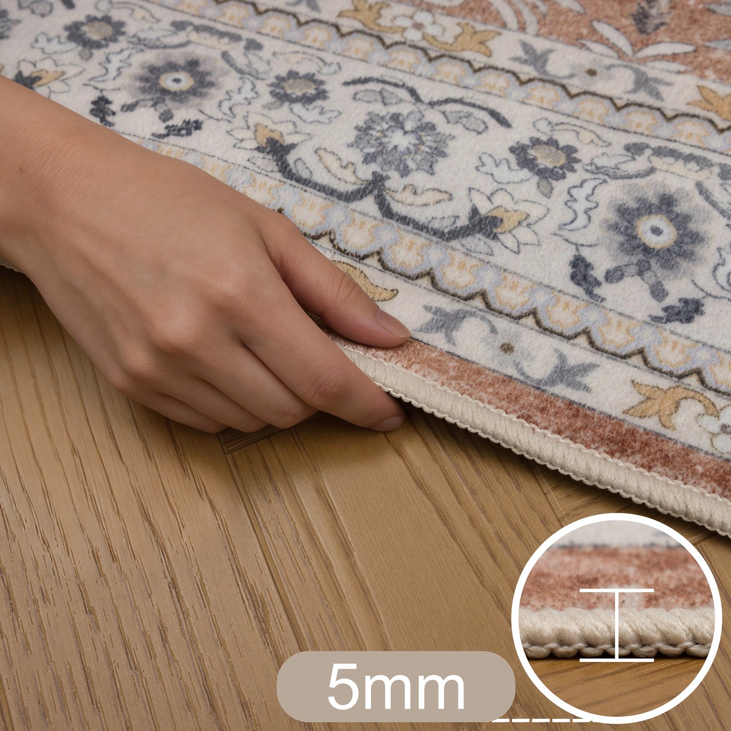 INKA1145TERRA-R 05 Hoch — Rond Wasbaar Vloerkleed - Inka Ornamenteel Terracotta