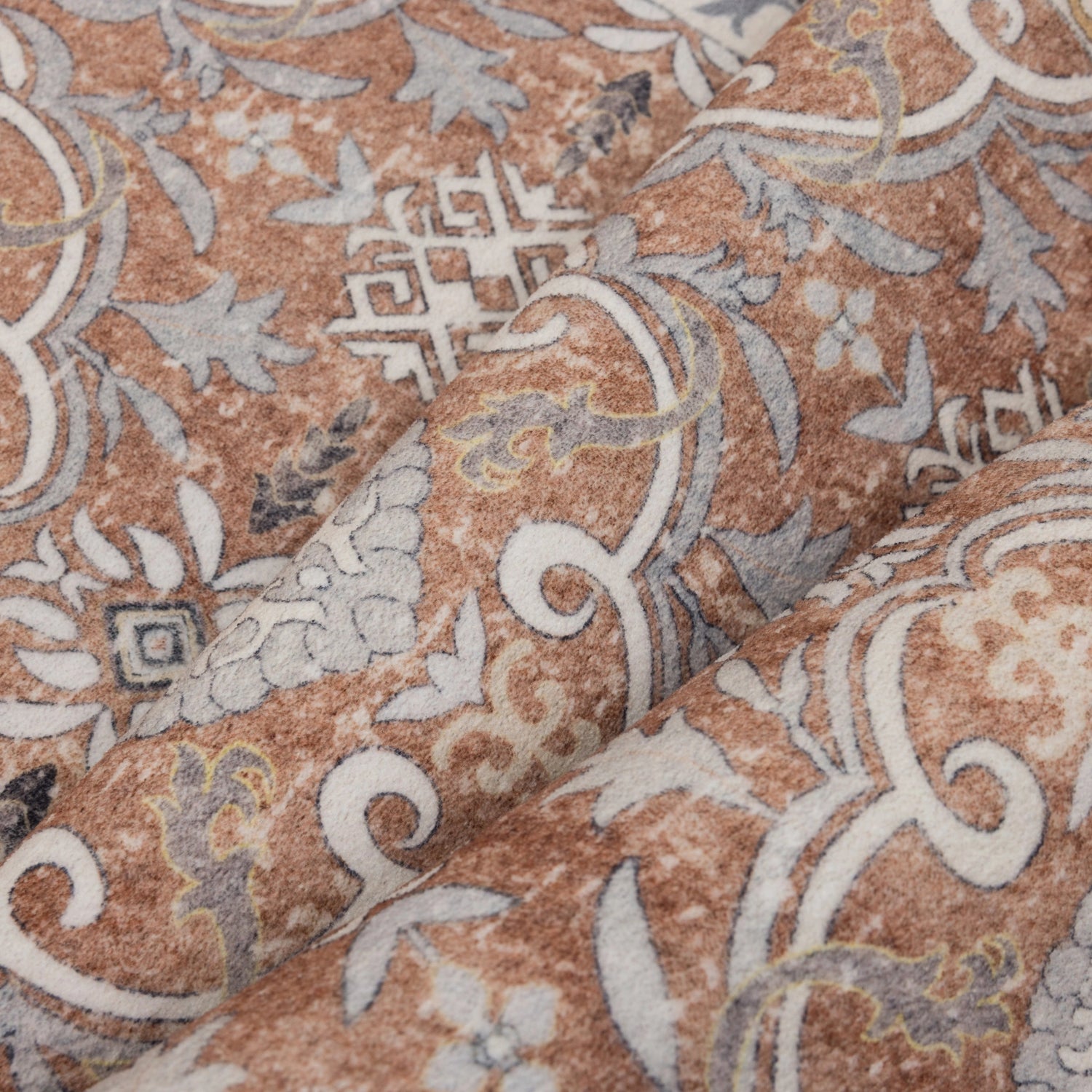 INKA1145TERRA-R 07 Swach — Rond Wasbaar Vloerkleed - Inka Ornamenteel Terracotta