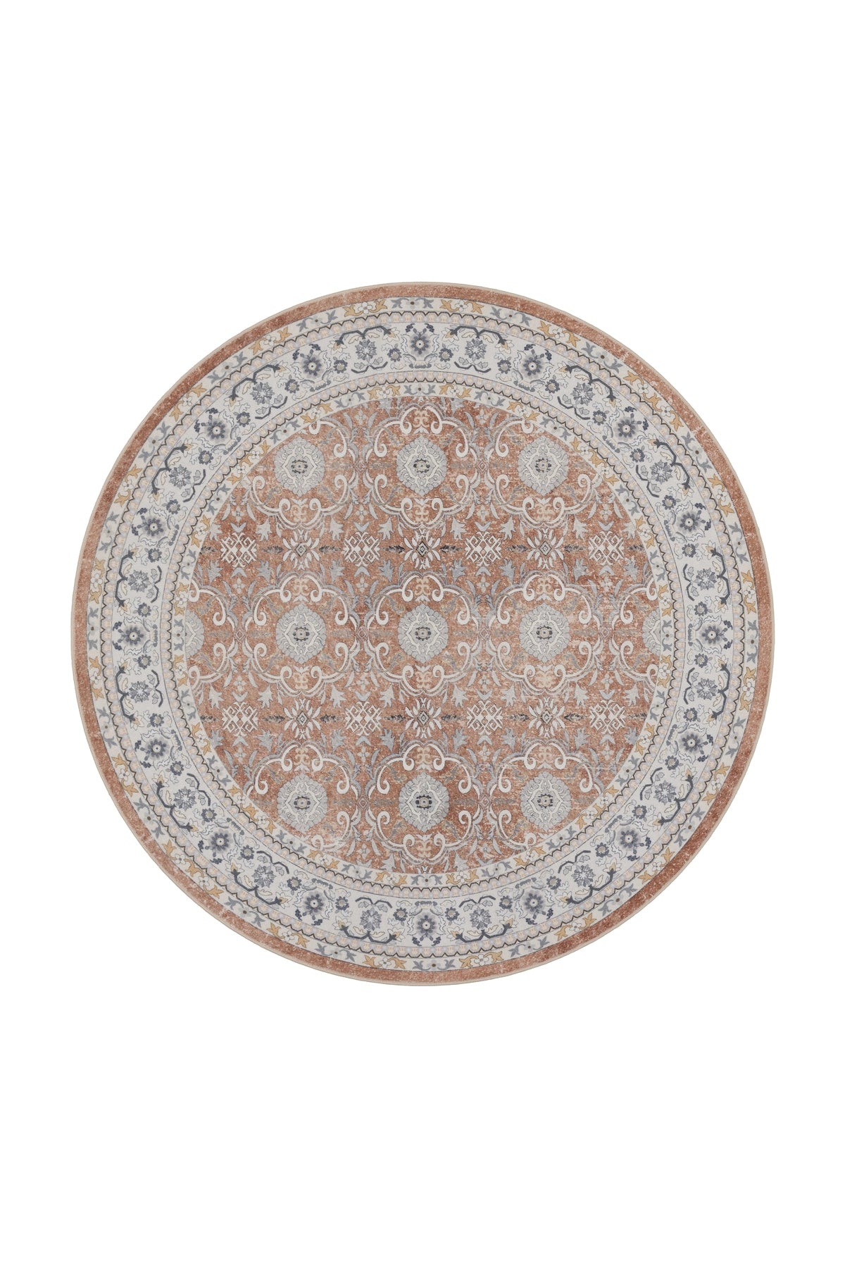 Rond Vintage Vloerkleed - Inka Ornamenteel Terracotta