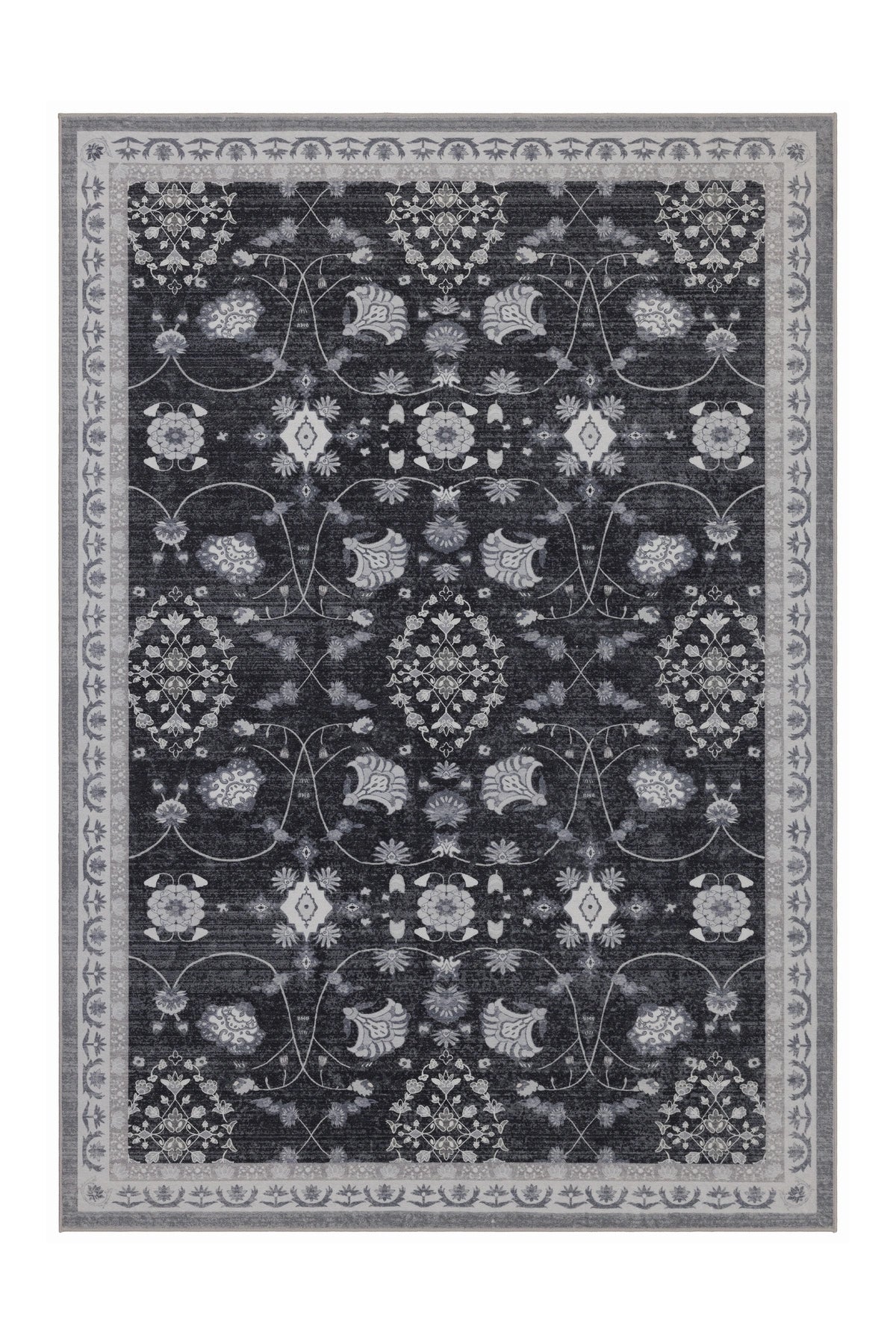 Vintage Vloerkleed - Inka Bloemen Zwart