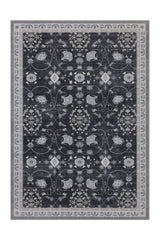 INKA1146BLACK 01 Front — Wasbaar Vloerkleed - Inka Bloemen Zwart