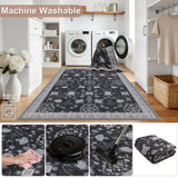 INKA1146BLACK-R 04 Pflegeleicht — Rond Wasbaar Vloerkleed - Inka Bloemen Zwart