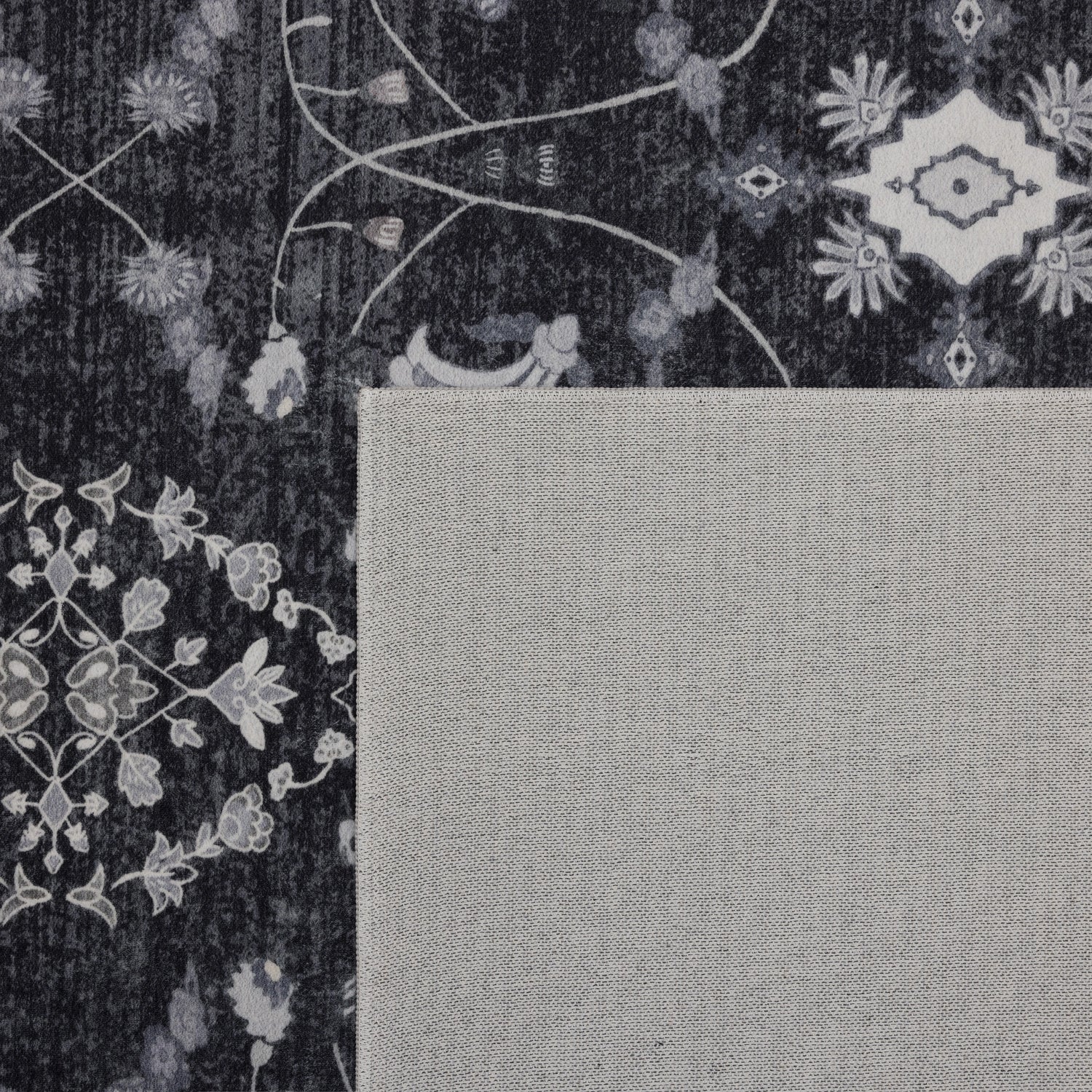 INKA1146BLACK 10 Rücken — Wasbaar Vloerkleed - Inka Bloemen Zwart