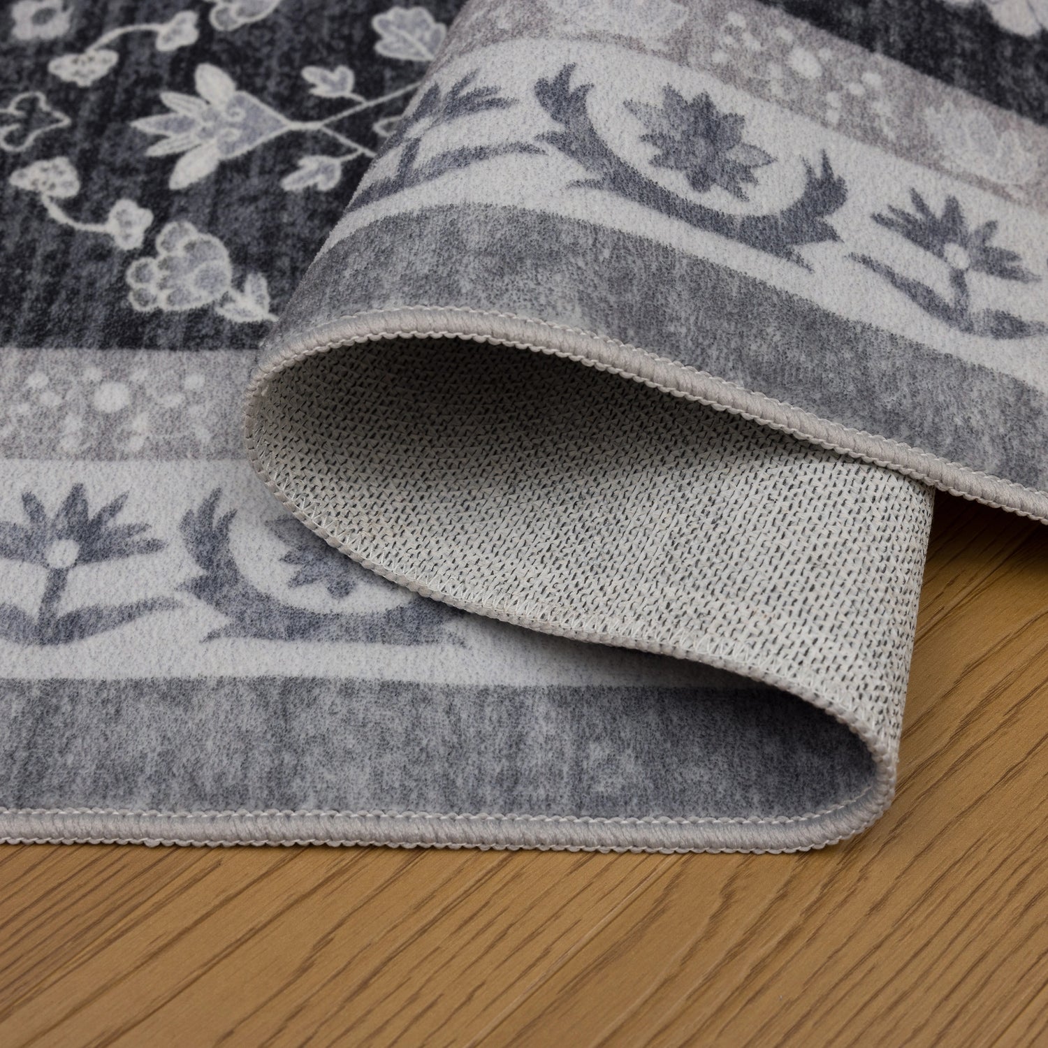 INKA1146BLACK 08 Falten — Wasbaar Vloerkleed - Inka Bloemen Zwart