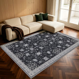 INKA1146BLACK 02 Main — Wasbaar Vloerkleed - Inka Bloemen Zwart