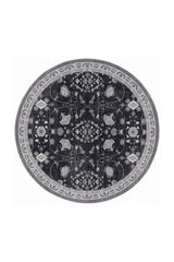 INKA1146BLACK-R 01 Front-Rund — Rond Wasbaar Vloerkleed - Inka Bloemen Zwart