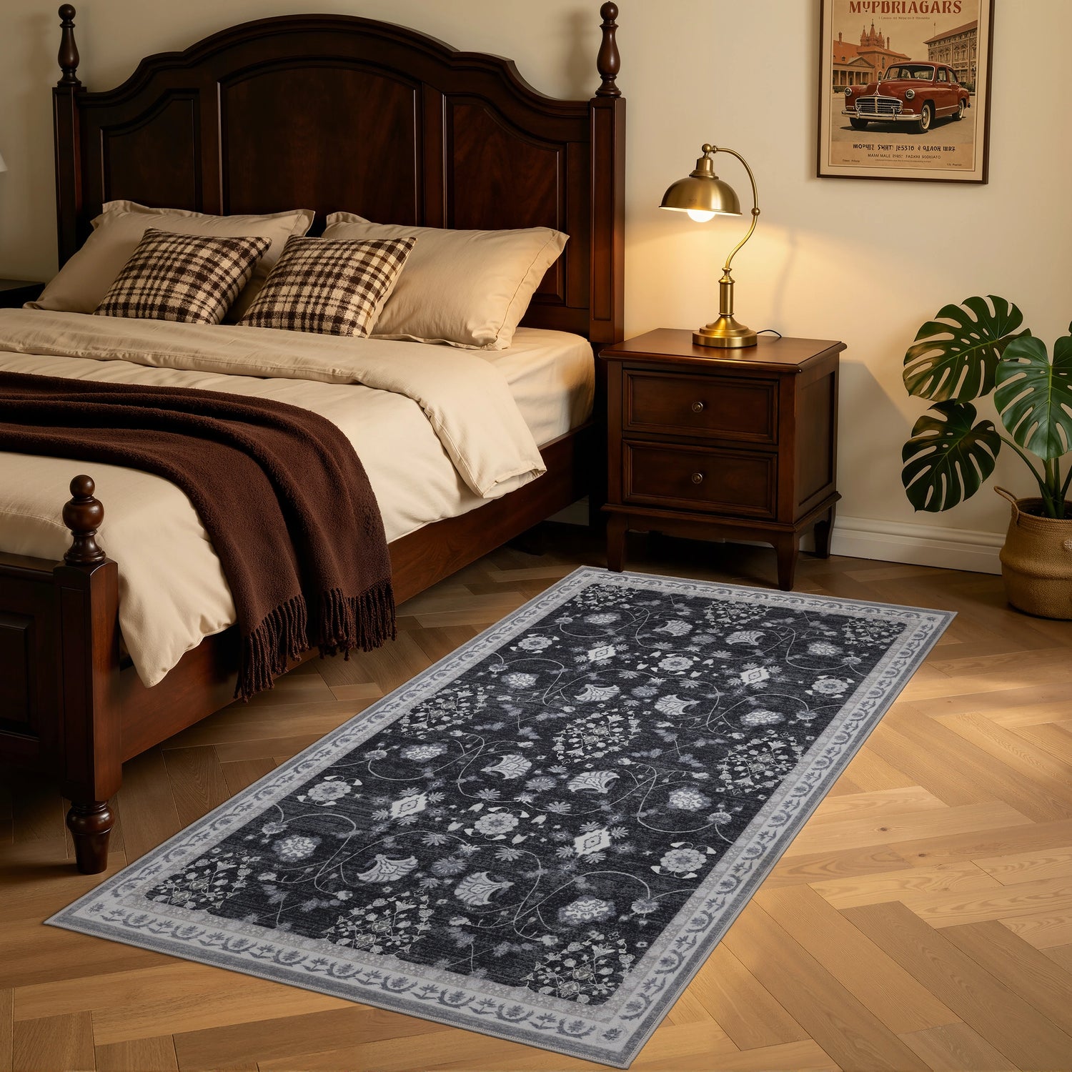 INKA1146BLACK 04 K.Läufe — Wasbaar Vloerkleed - Inka Bloemen Zwart