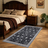 INKA1146BLACK 04 K.Läufe — Wasbaar Vloerkleed - Inka Bloemen Zwart