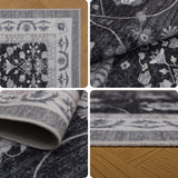INKA1146BLACK 05 Details — Wasbaar Vloerkleed - Inka Bloemen Zwart