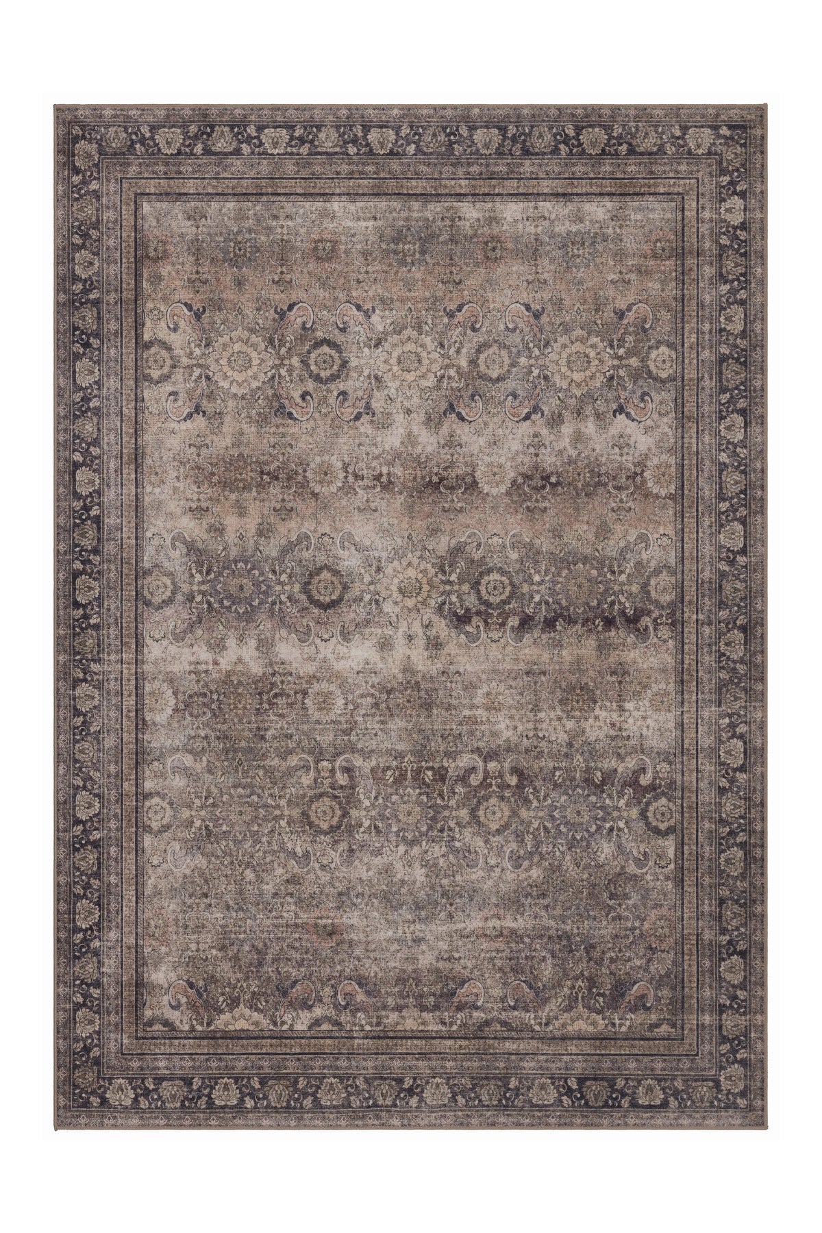 INKA1147BROWN 01 Front — Wasbaar Vloerkleed - Inka Siermotief Bruin
