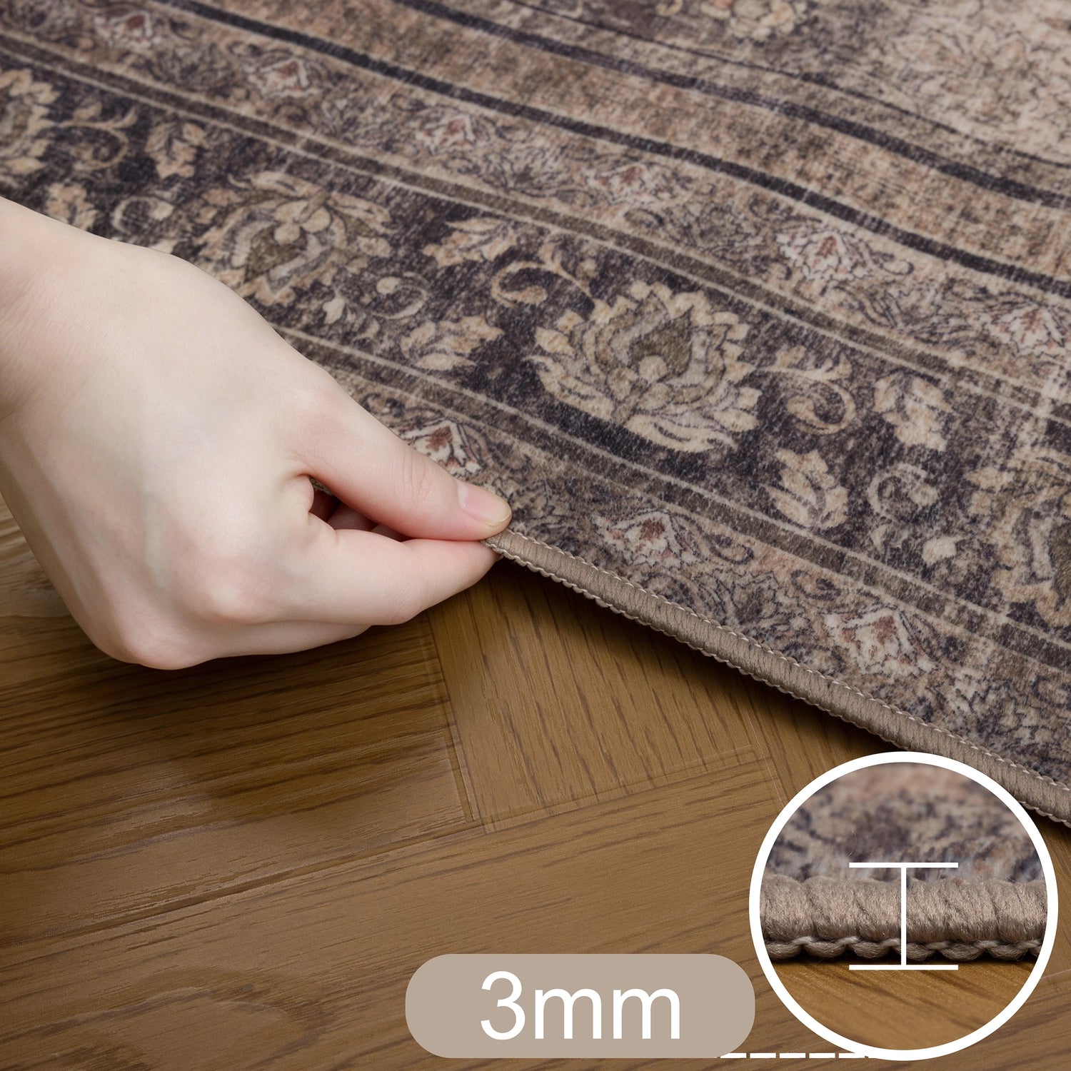 INKA1147BROWN 07 Hoch — Wasbaar Vloerkleed - Inka Siermotief Bruin