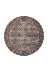 INKA1147BROWN-R 01 Front-Rund — Rond Wasbaar Vloerkleed - Inka Siermotief Bruin