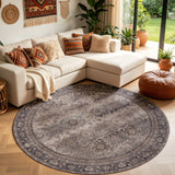 INKA1147BROWN-R 02 Main-Rund — Rond Wasbaar Vloerkleed - Inka Siermotief Bruin