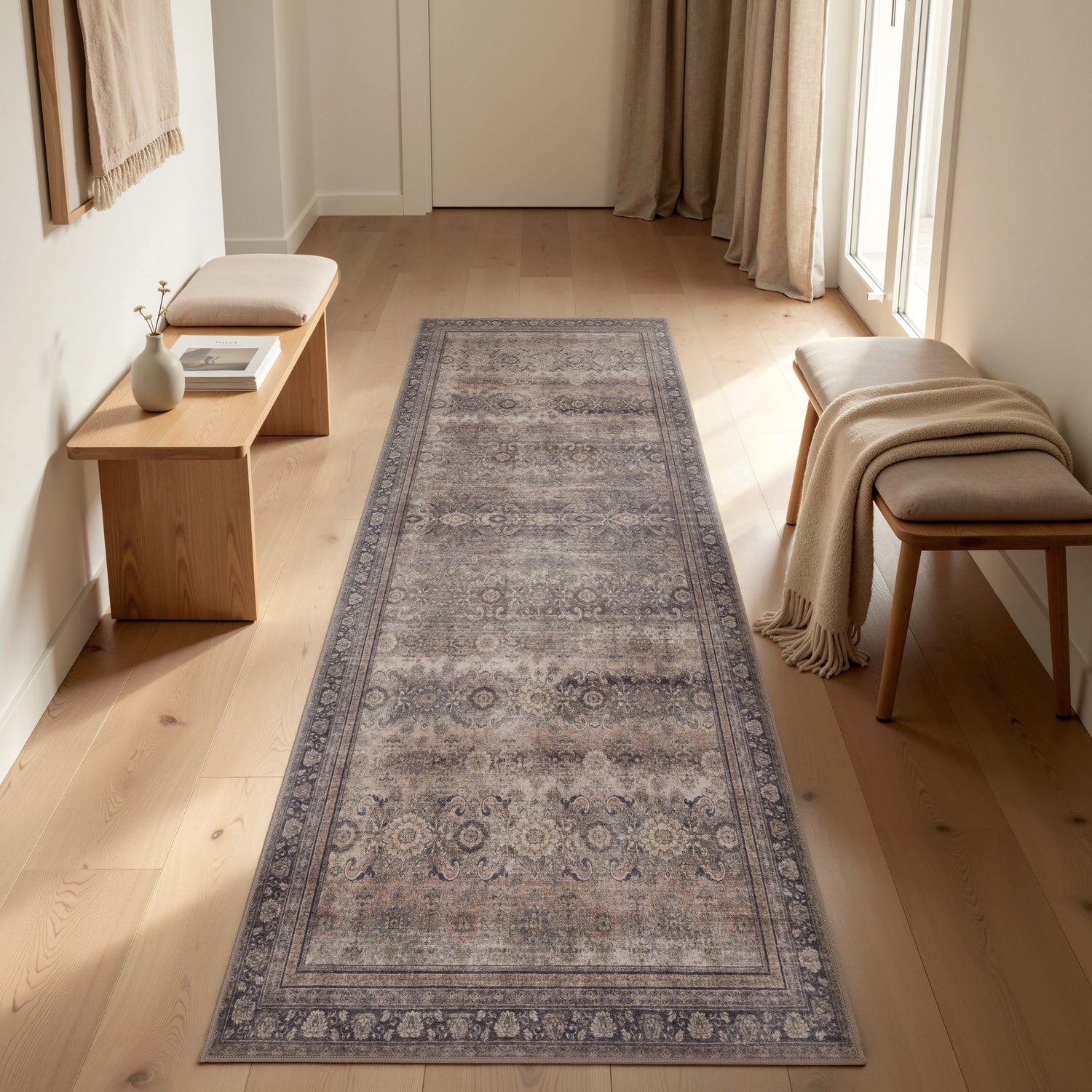 INKA1147BROWN 03 Main-G.Läufer — Wasbaar Vloerkleed - Inka Siermotief Bruin
