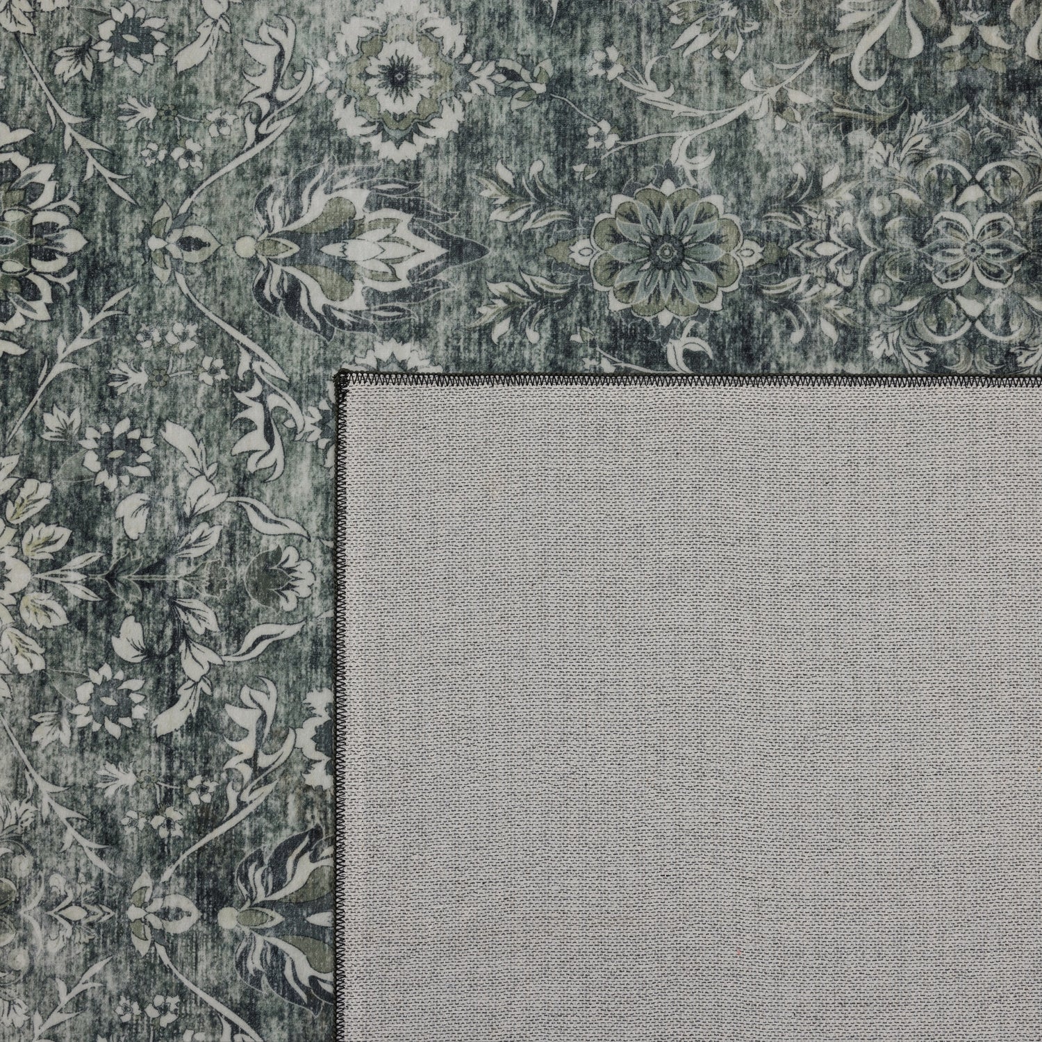 INKA1148GREEN-R 08 Rücken — Rond Wasbaar Vloerkleed - Inka Floraal Groen
