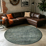 INKA1148GREEN-R 02 Main-Rund — Rond Wasbaar Vloerkleed - Inka Floraal Groen