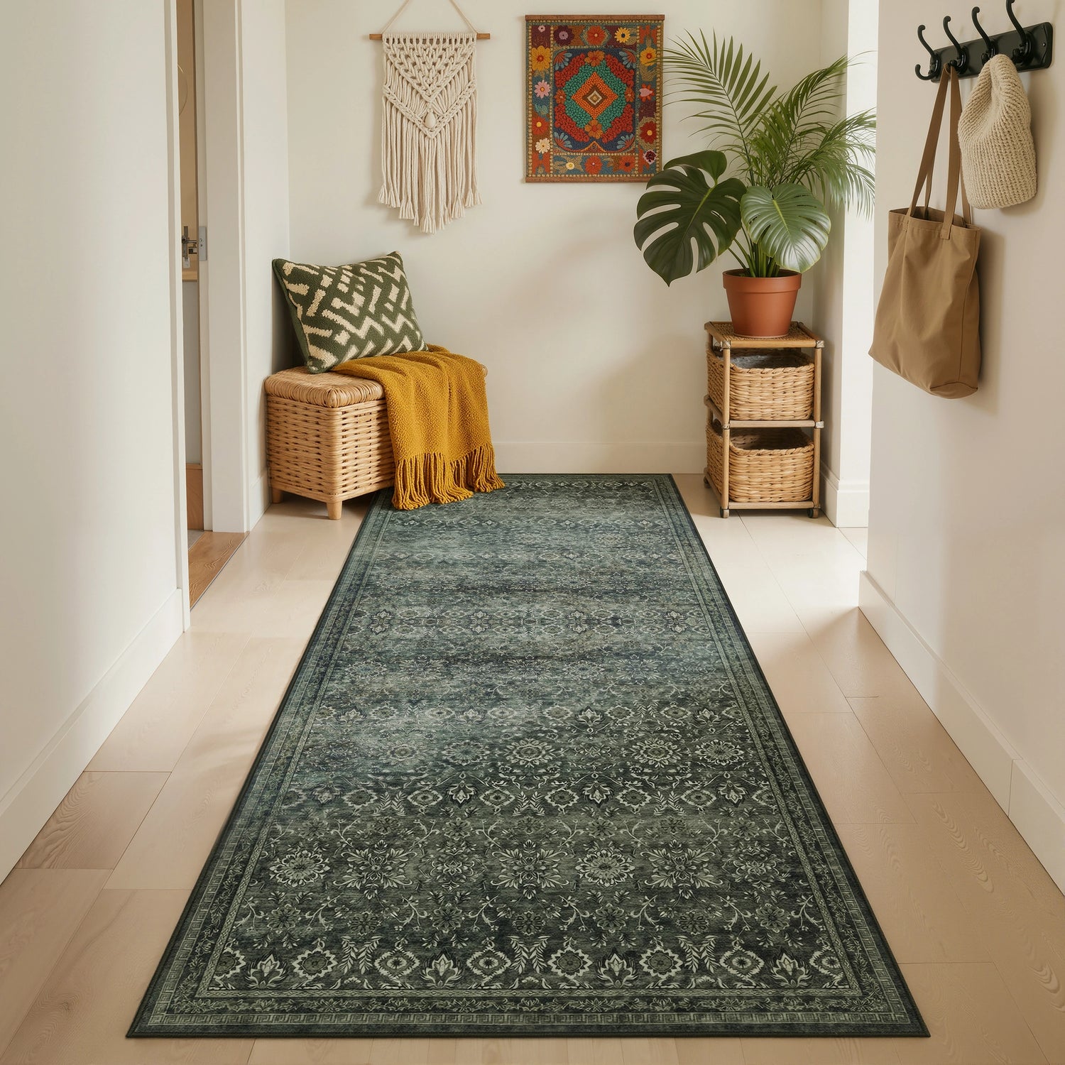 INKA1148GREEN 03 Main-G.Läufer — Wasbaar Vloerkleed - Inka Floraal Groen