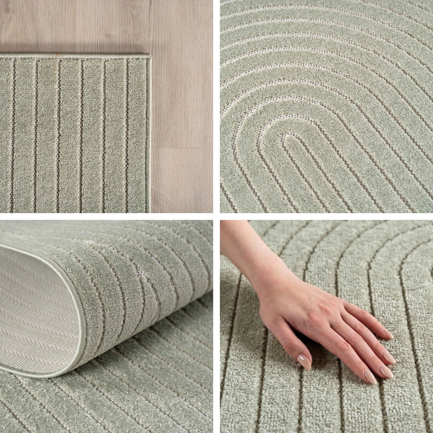 NOVA1201GREEN-R 05 Details — Rond Japandi Vloerkleed - Nova Bogen Groen