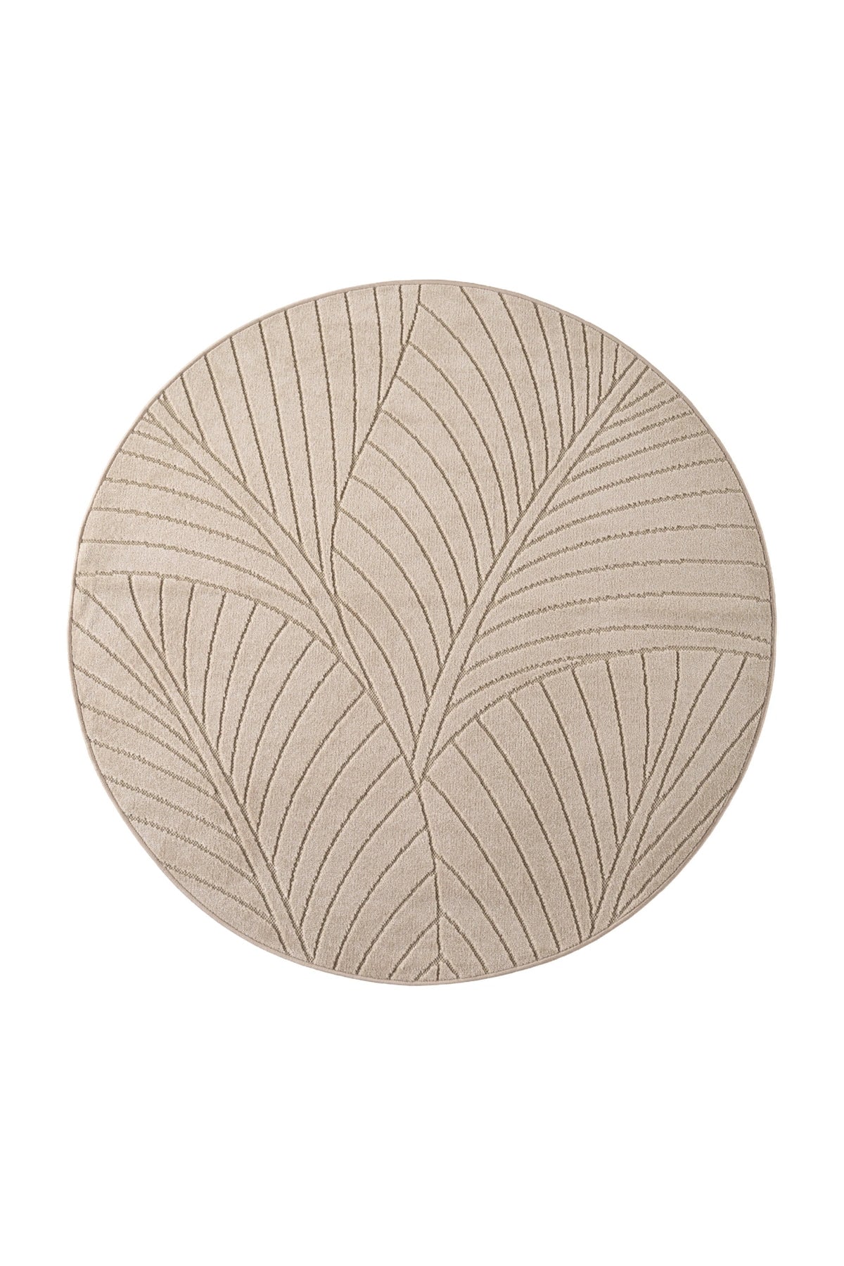 NOVA1203BEIGE-R 01 Front-Rund — Rond Buitenkleed - Nova Palmbladeren Beige