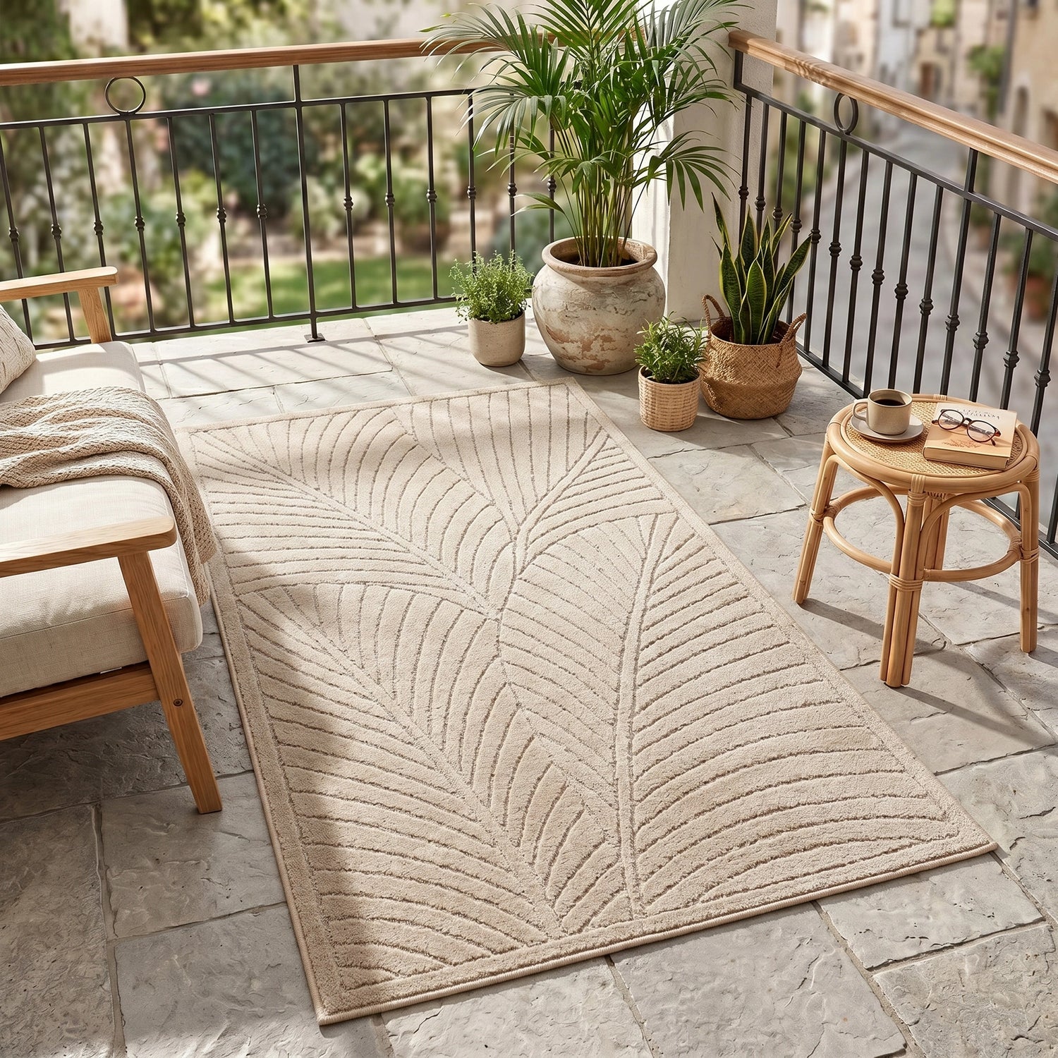 NOVA1203BEIGE 04 K.Läufer — Buitenkleed - Nova Palmbladeren Beige