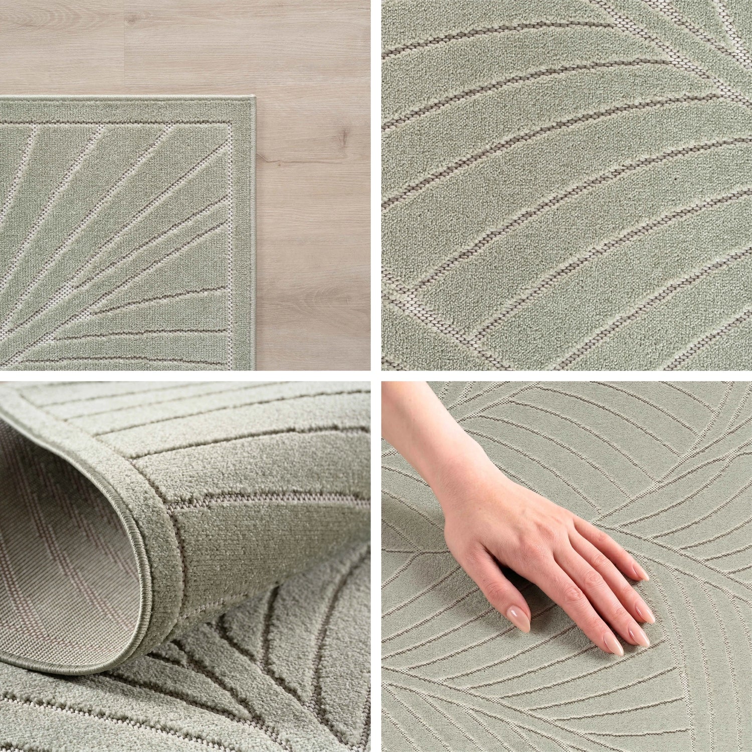 NOVA1203GREEN-R 05 Details — Rond Buitenkleed - Nova Palmbladeren Groen