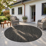 MIRA1450BLACK-R 02 Main-Rund — Rond Buitenkleed - Mira Raster Zwart
