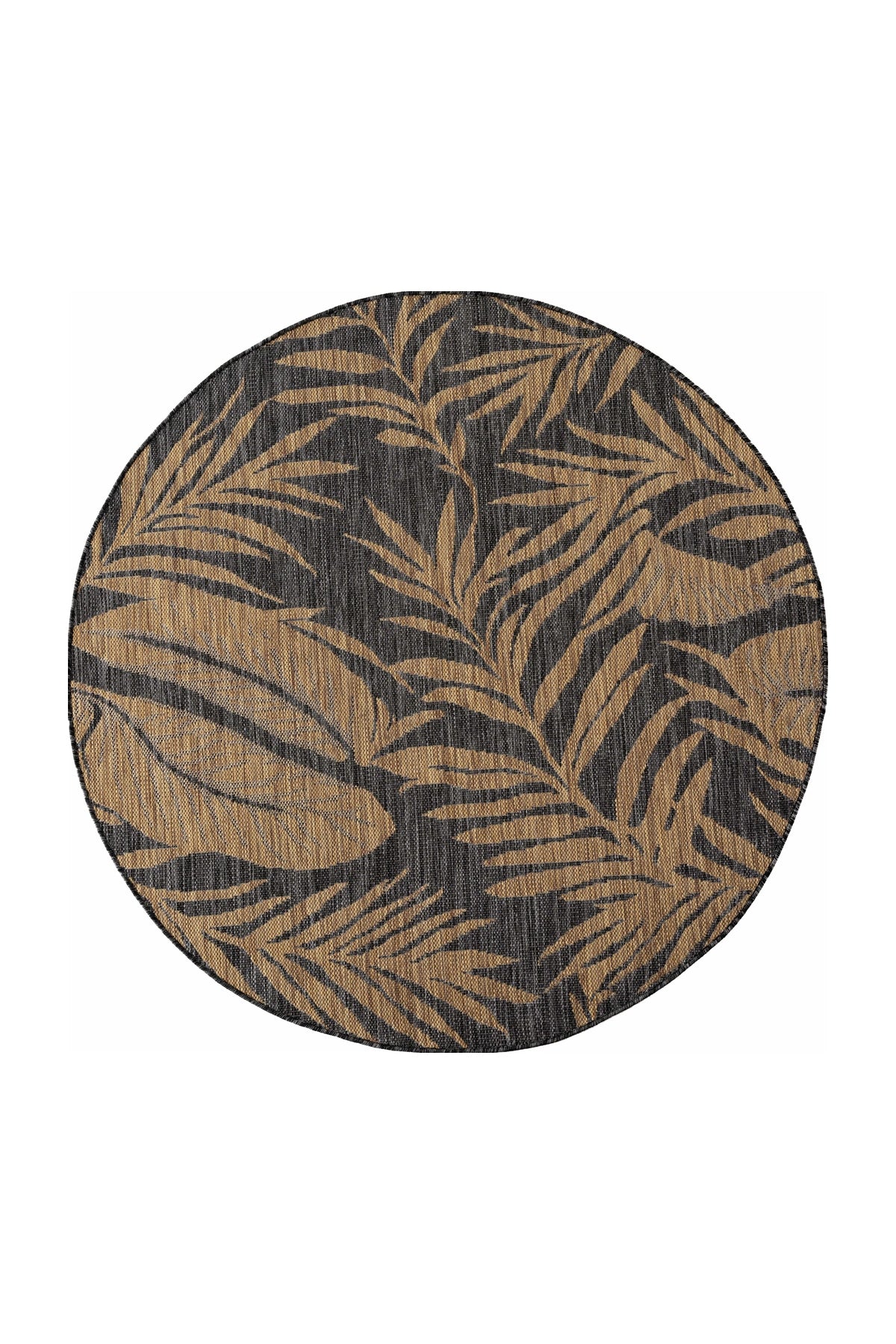MIRA1451BLACK-R 01 Front-Rund — Rond Buitenkleed - Mira Bladeren Zwart