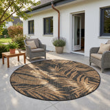 MIRA1451BLACK-R 02 Main-Rund — Rond Buitenkleed - Mira Bladeren Zwart