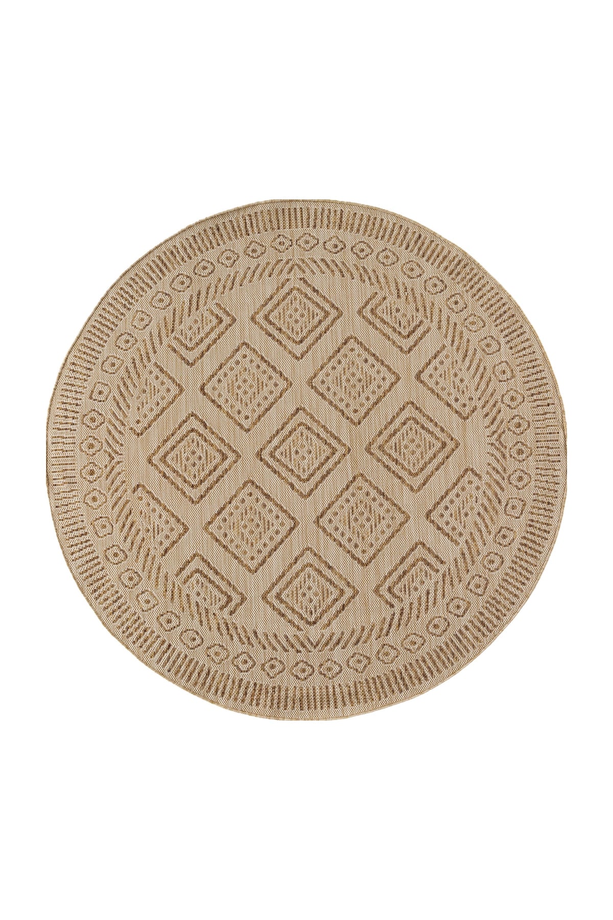 MIRA1452BEIGE-R 01 Front-Rund — Rond Buitenkleed - Mira Ruiten Beige