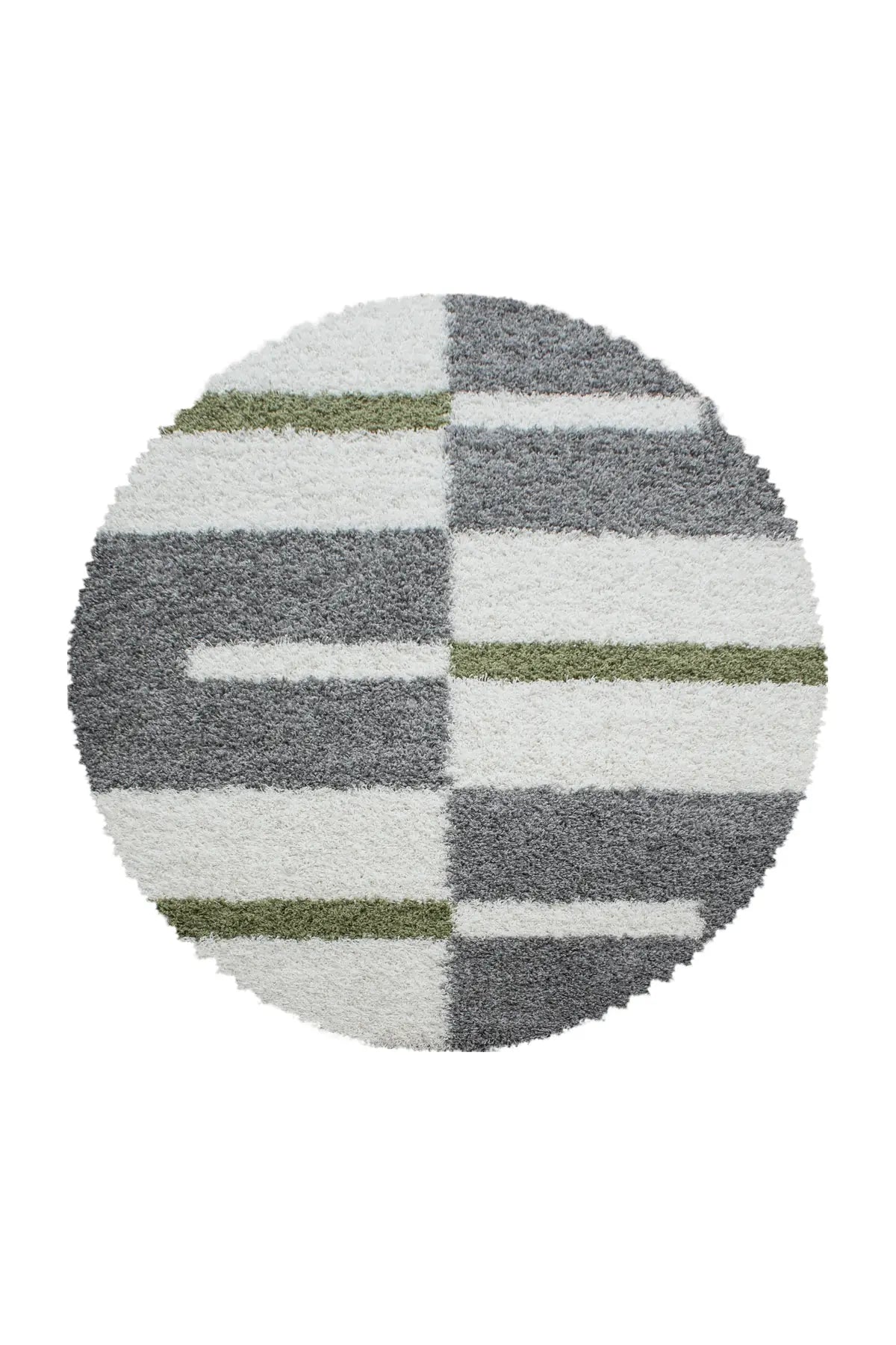 Rond Hoogpolig Vloerkleed - Shaggy Gala Geometrisch Groen