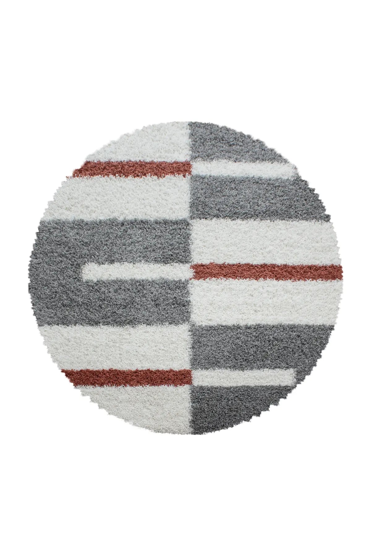 Rond Hoogpolig Vloerkleed - Shaggy Gala Geometrisch Terracotta